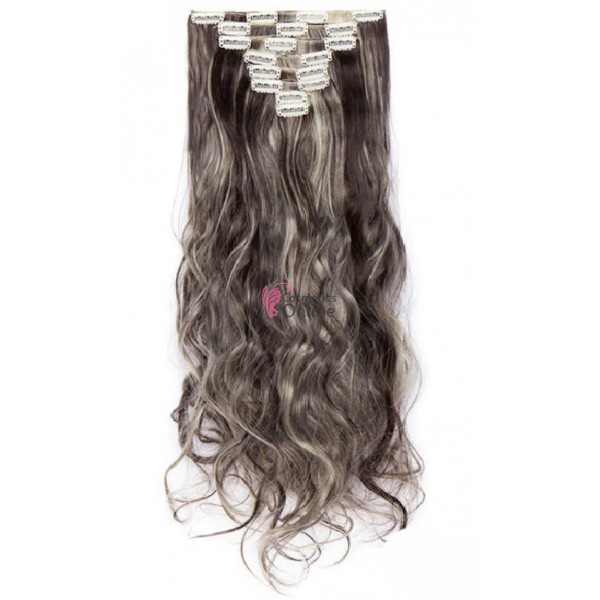 Extensii de par full head cu 8 piese Noilite ondulat 60 cm Saten inchis cu Blond Mixt  T234